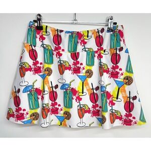 Queen of the Court Cocktail Print Tennis Skort Small White Multi Kitschy Pop Art